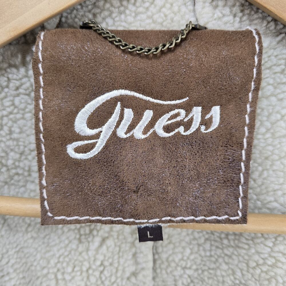 Vintage Guess Jacket Womens Large Faux Suede Sherpa Leather Patchwork Rare - Picture 6 of 11
